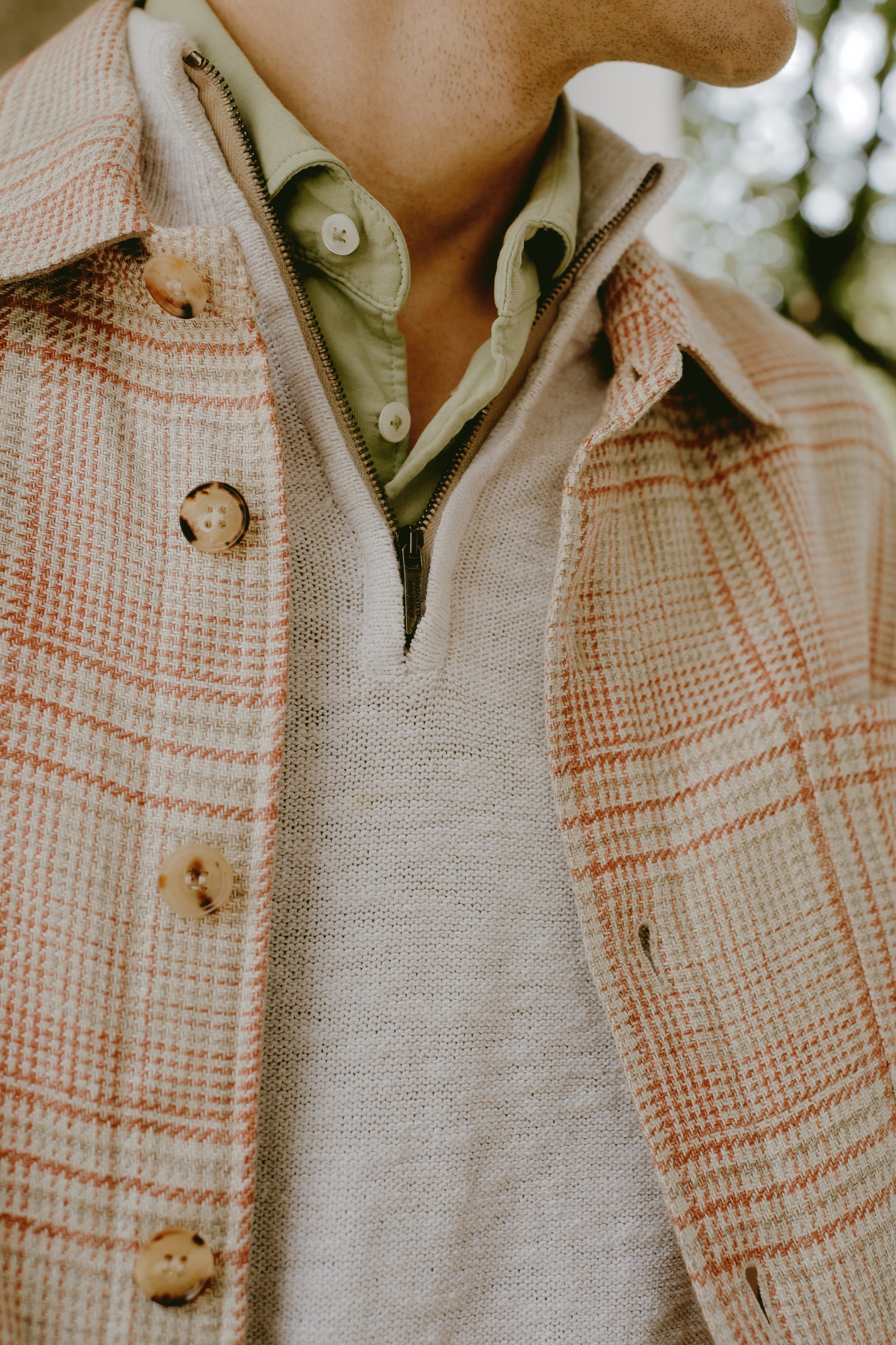 Overshirt In Exclusive Check In Hemp And Wool