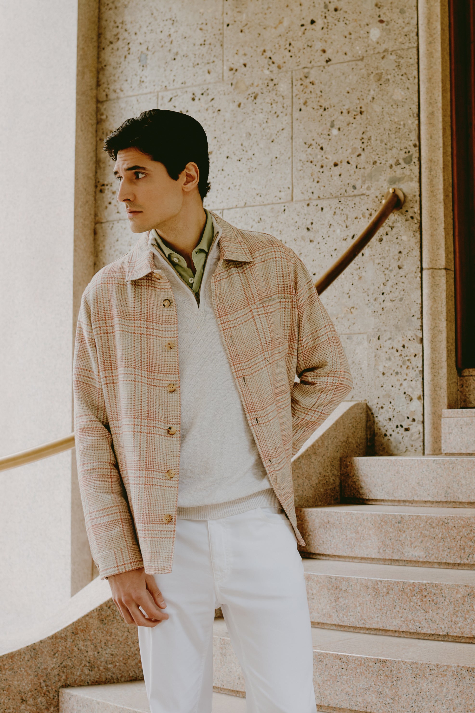 Overshirt In Exclusive Check In Hemp And Wool