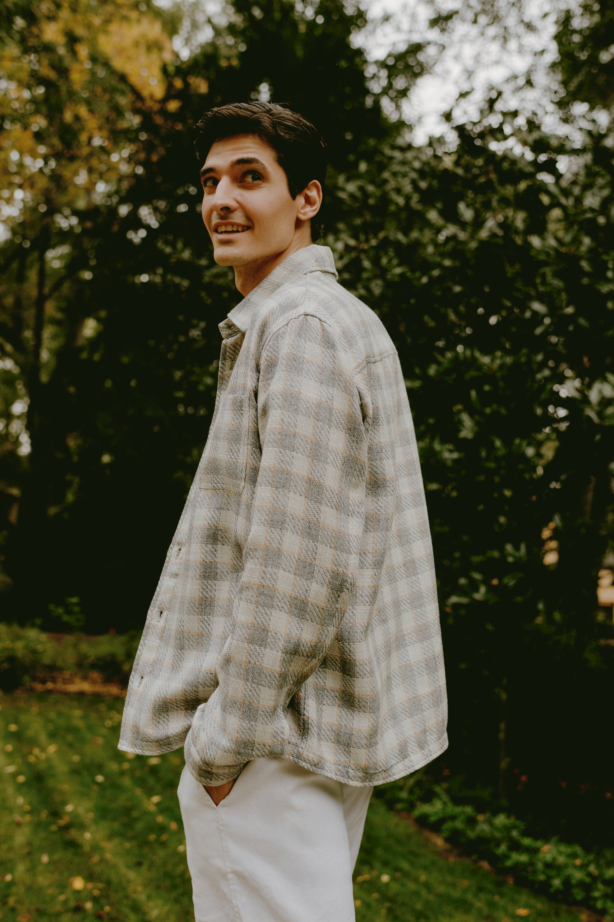 Overshirt Check In Silk, Linen And Cotton