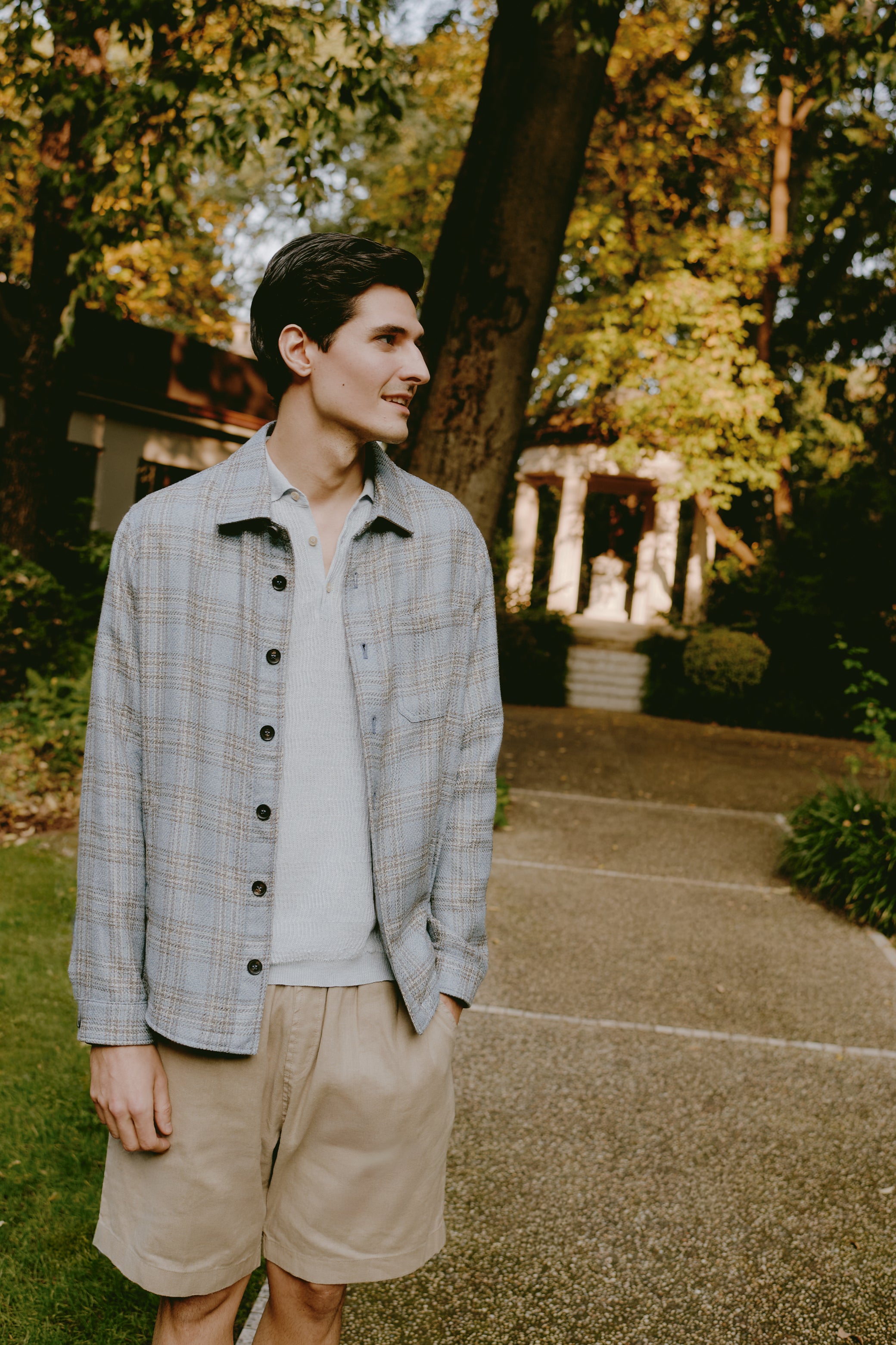 3 Button Polo Shirt In Linen And Cotton