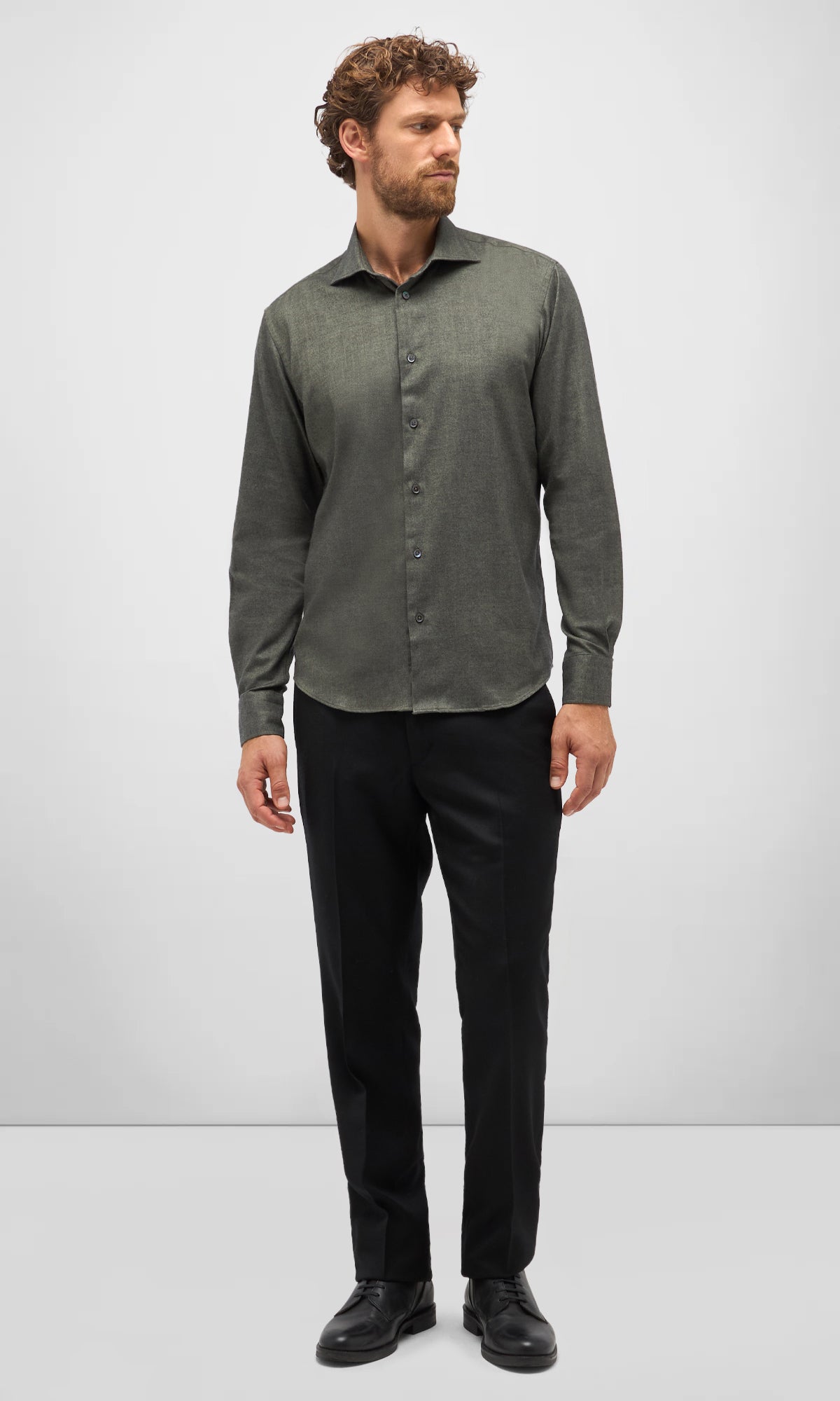 Cotton Blend Spread Collar Shirt