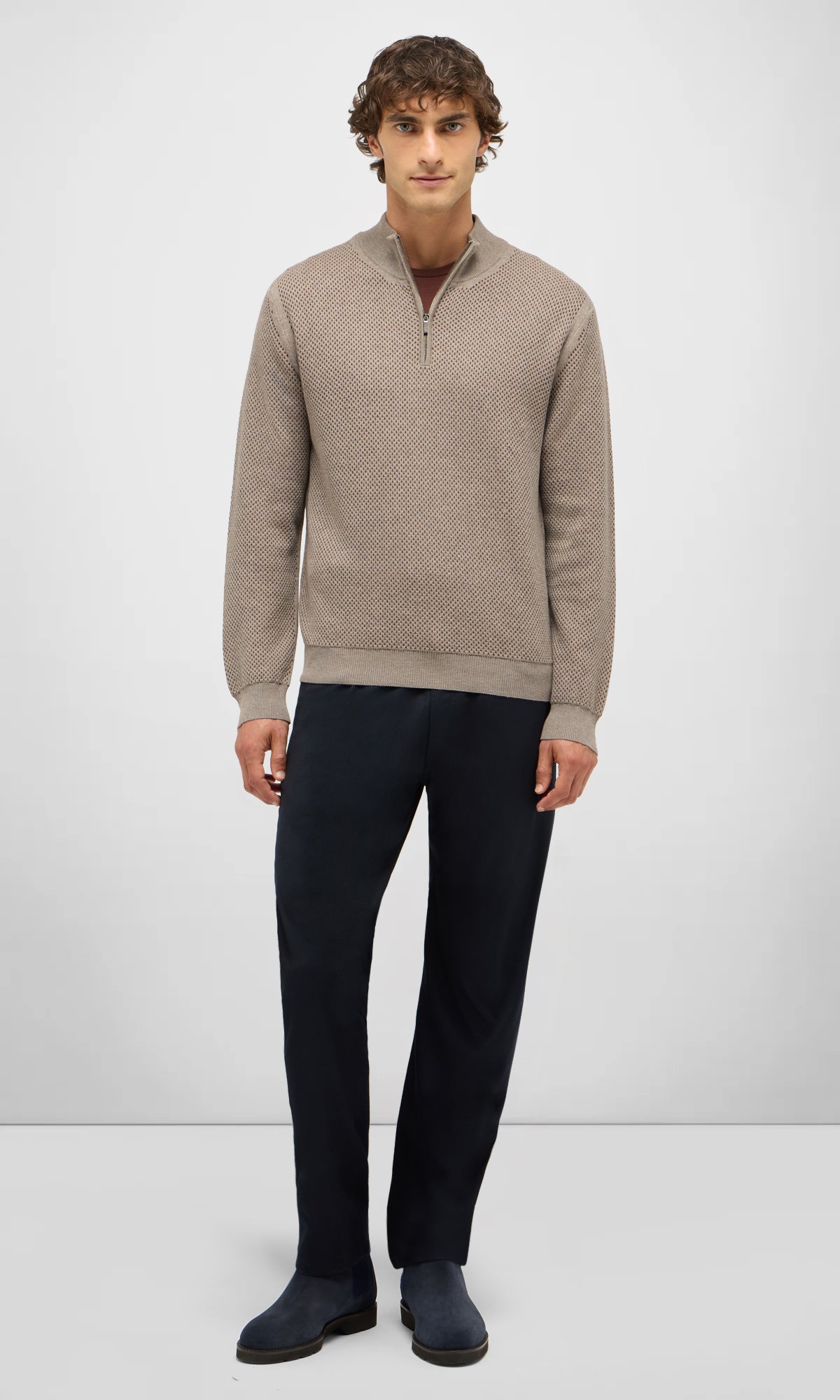 Extra Fine Wool Zip-Up Sweater with Tubular Workmanship