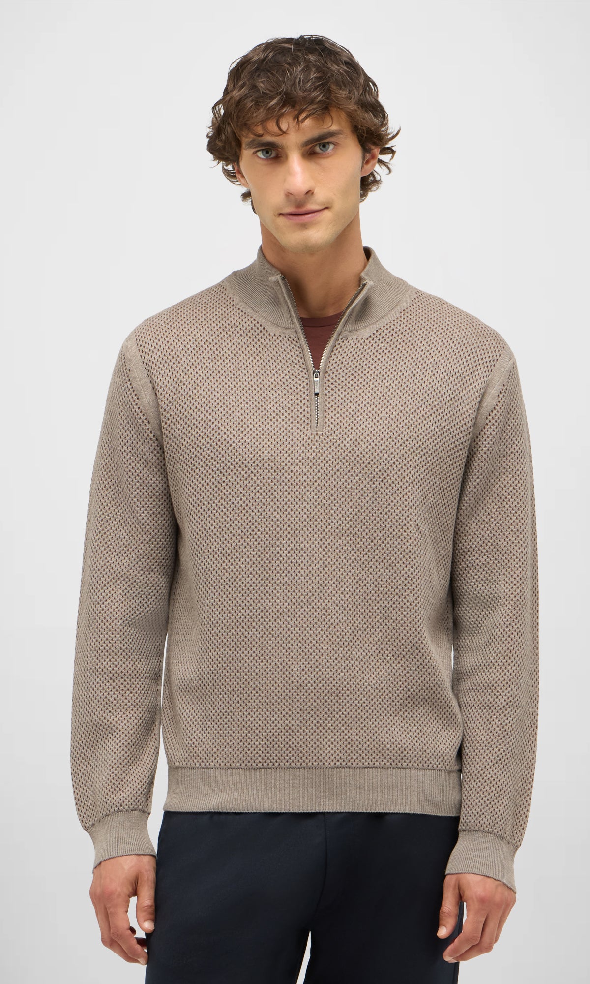Extra Fine Wool Zip-Up Sweater with Tubular Workmanship
