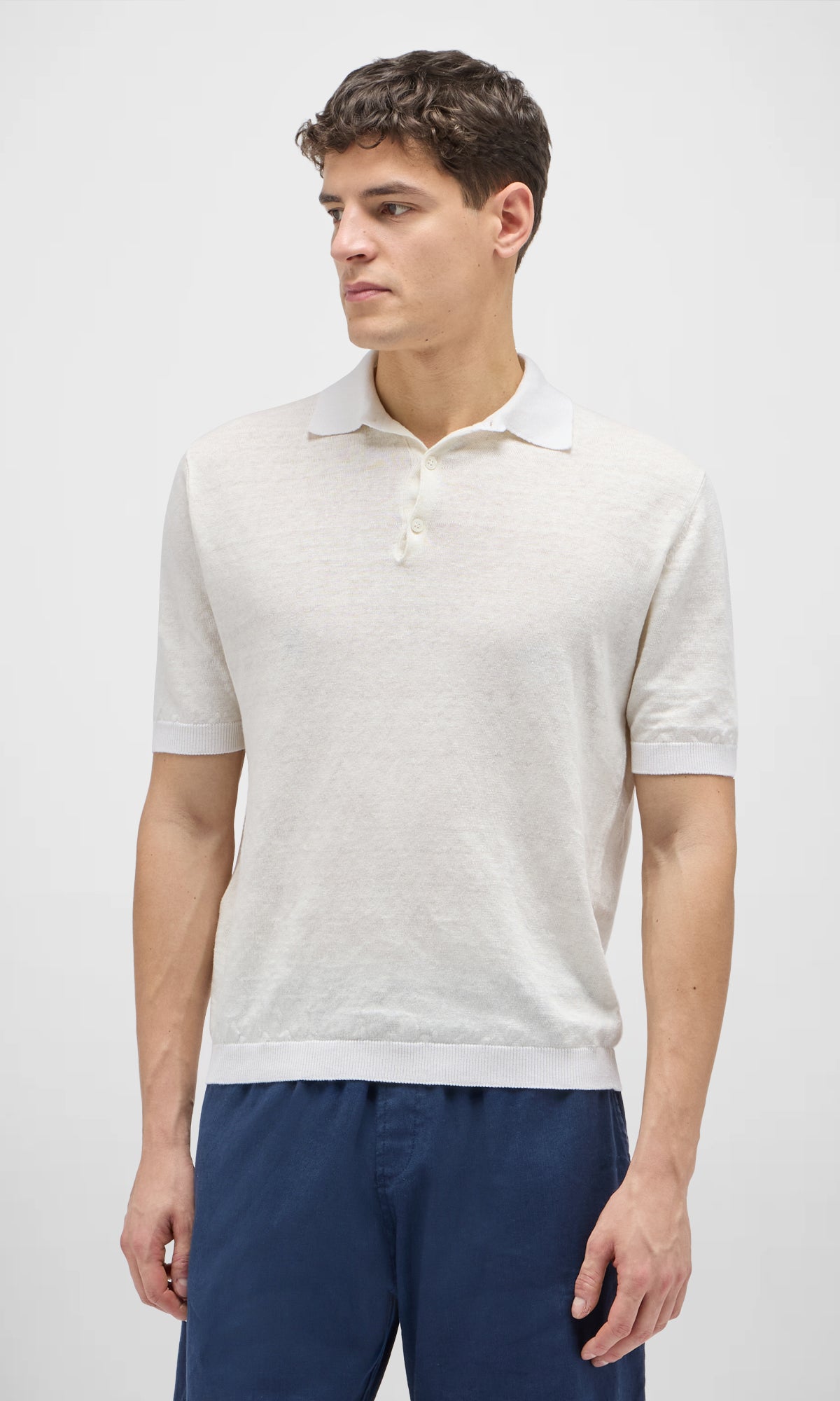 Linen, Silk and Cotton Polo with Two Button Collar