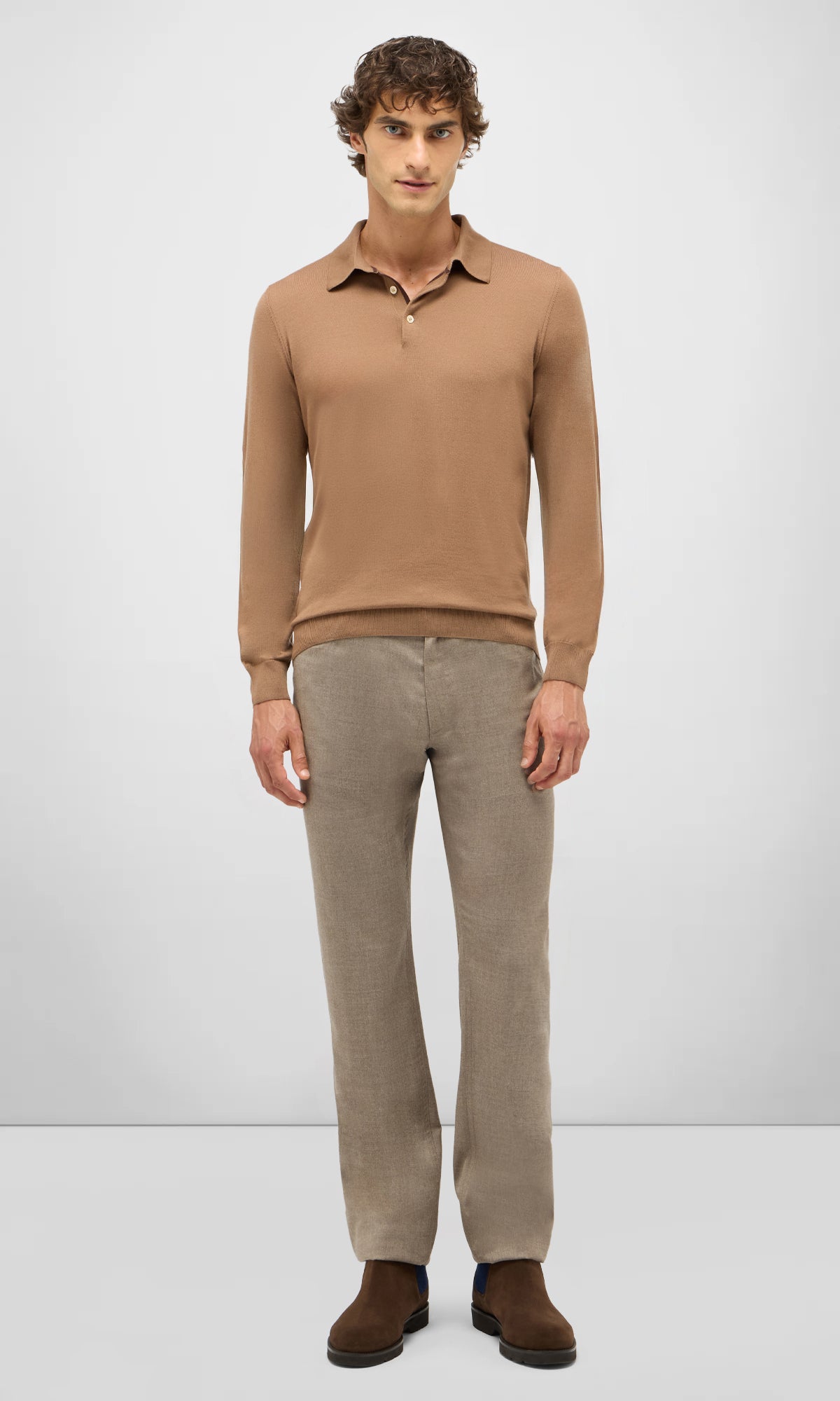 3-Button Polo Shirt in Pure Extra Fine Wool and Cashmere
