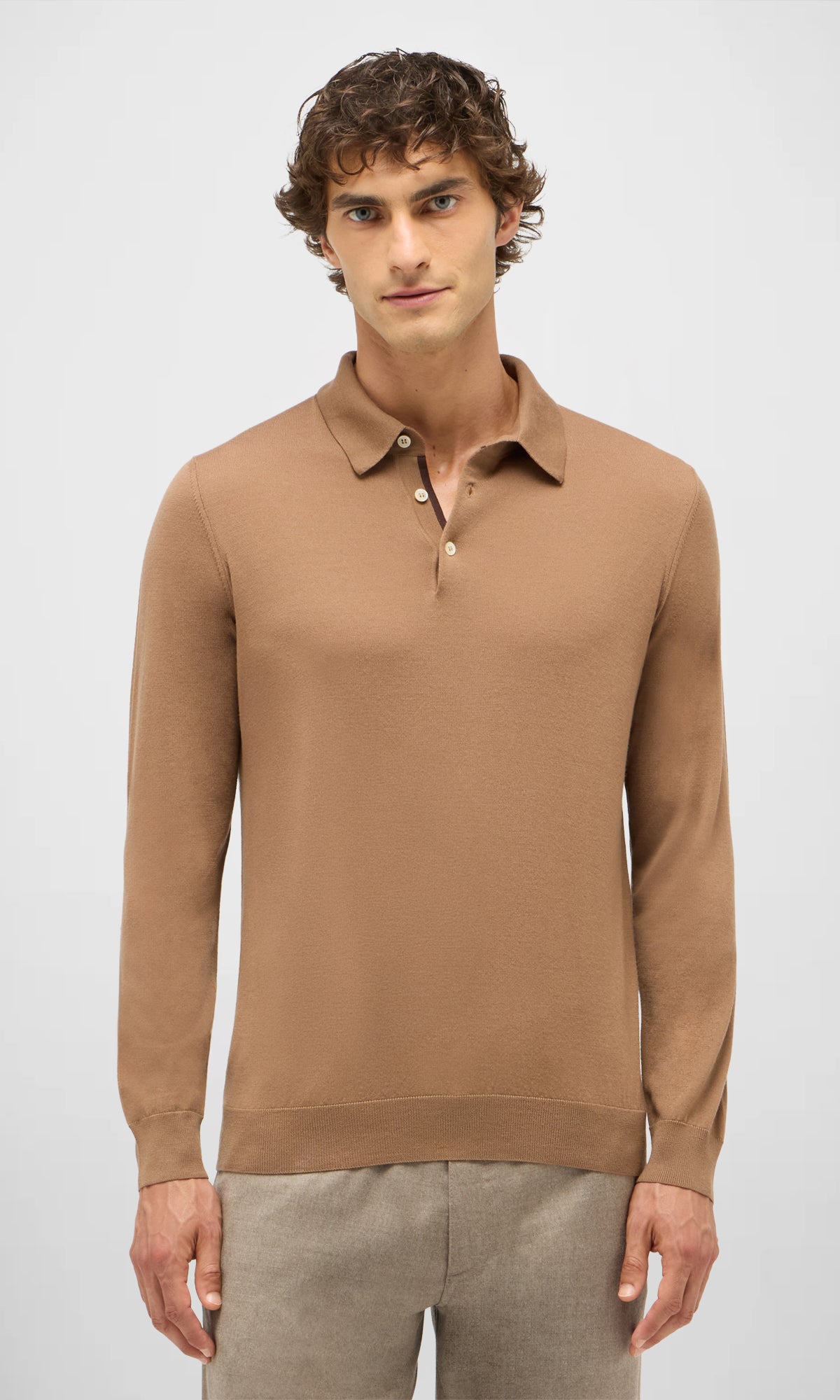 3-Button Polo Shirt in Pure Extra Fine Wool and Cashmere