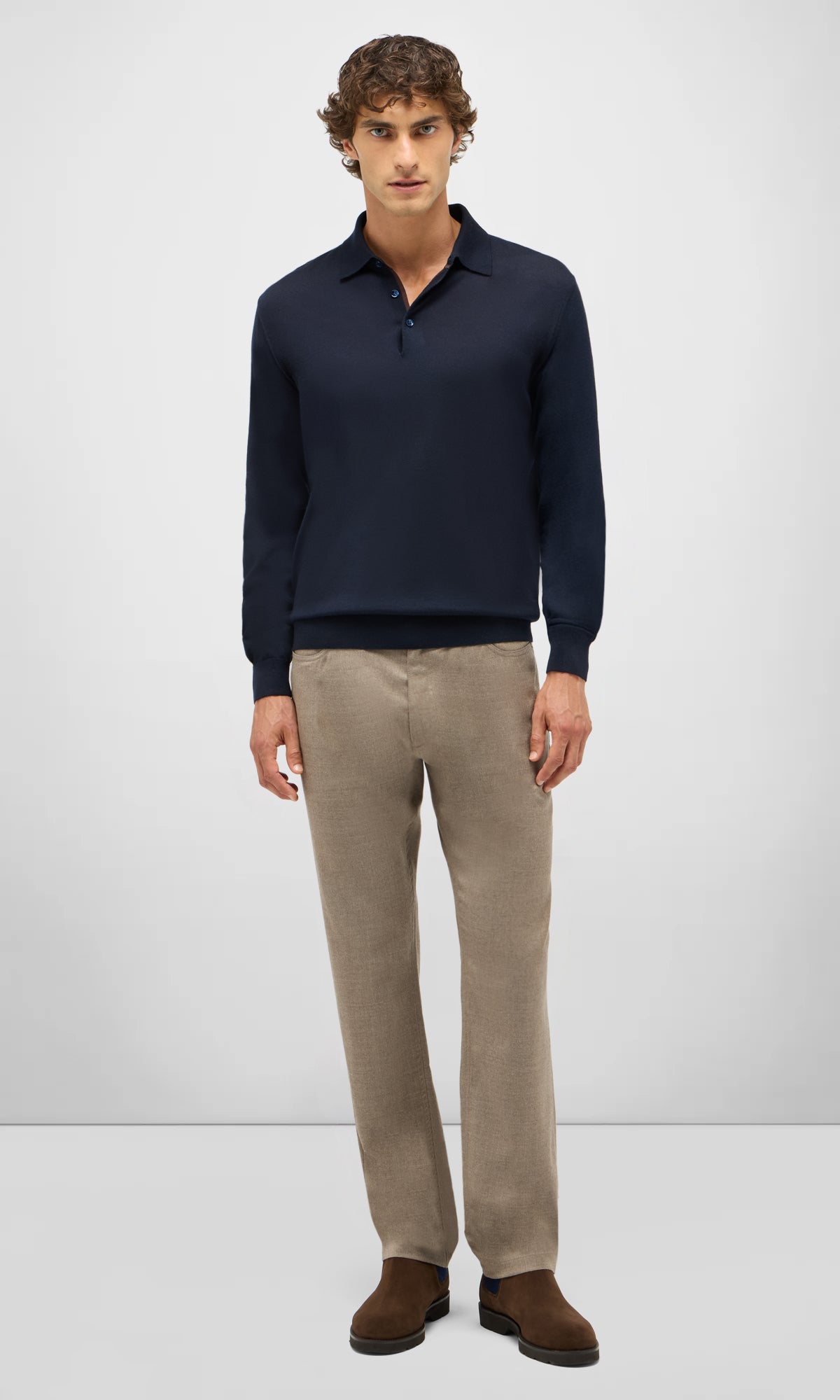 Malpensa Polo Shirt 3-Button in Pure Extra Fine Wool