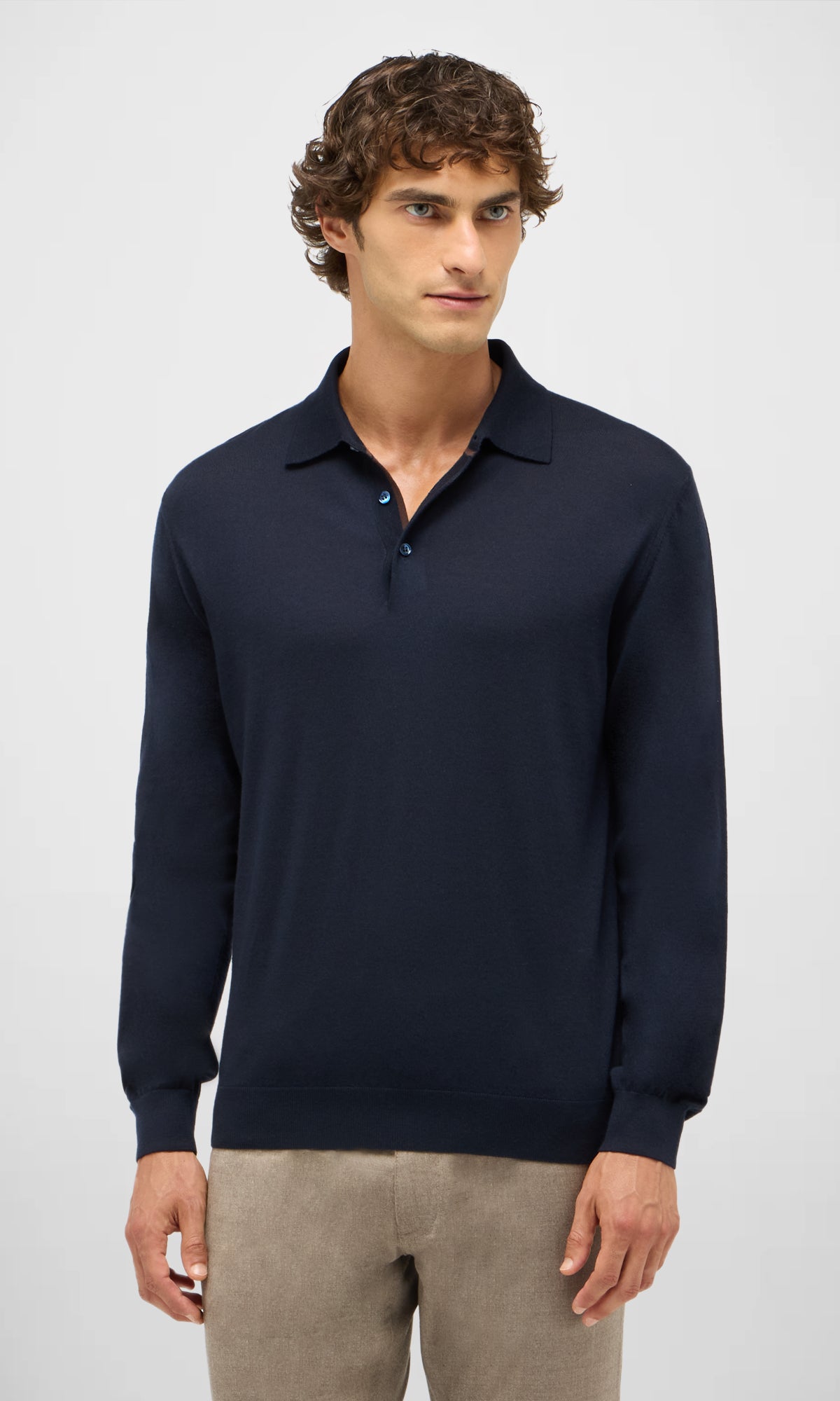 Malpensa Polo Shirt 3-Button in Pure Extra Fine Wool