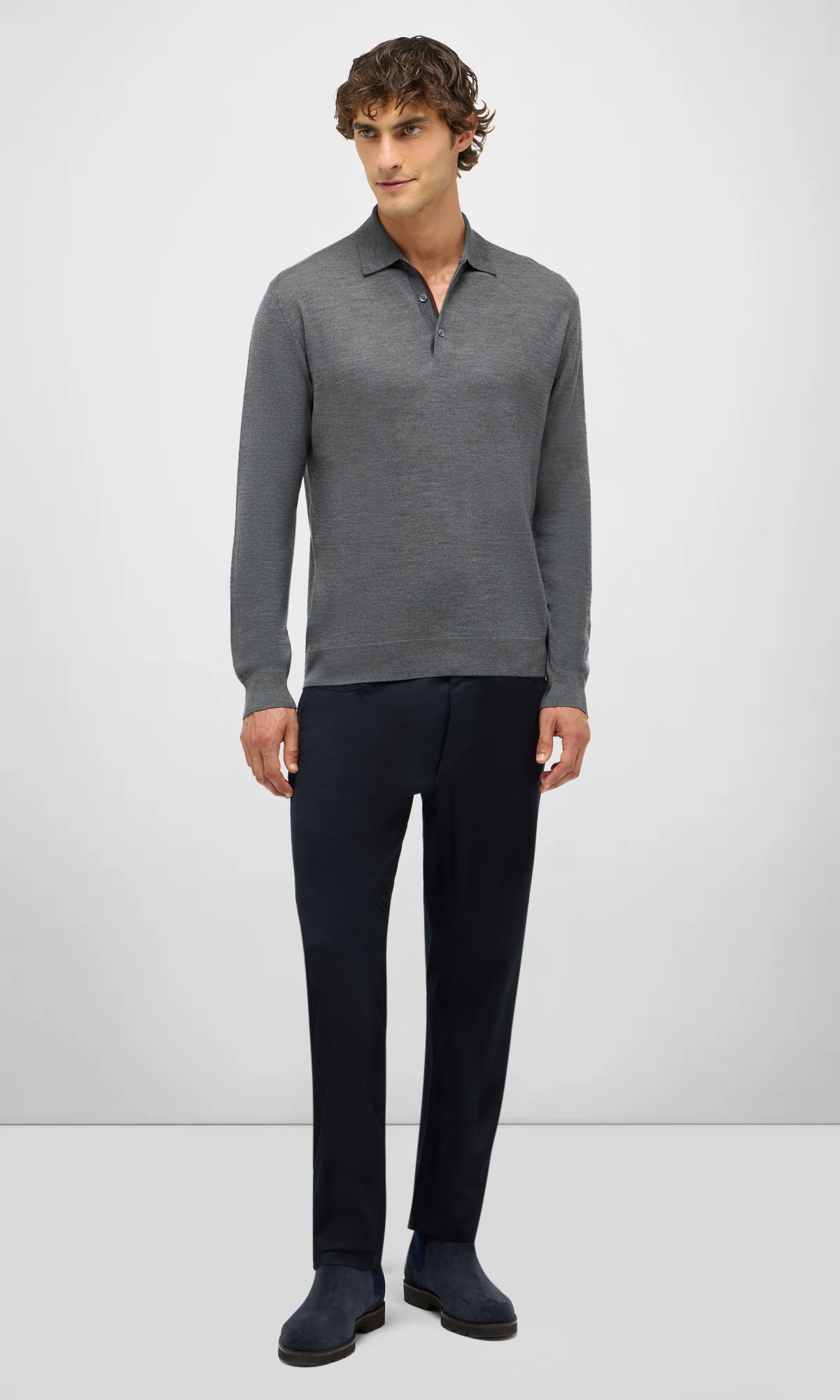 3-Button Polo Shirt in Pure Extra Fine Wool and Cashmere