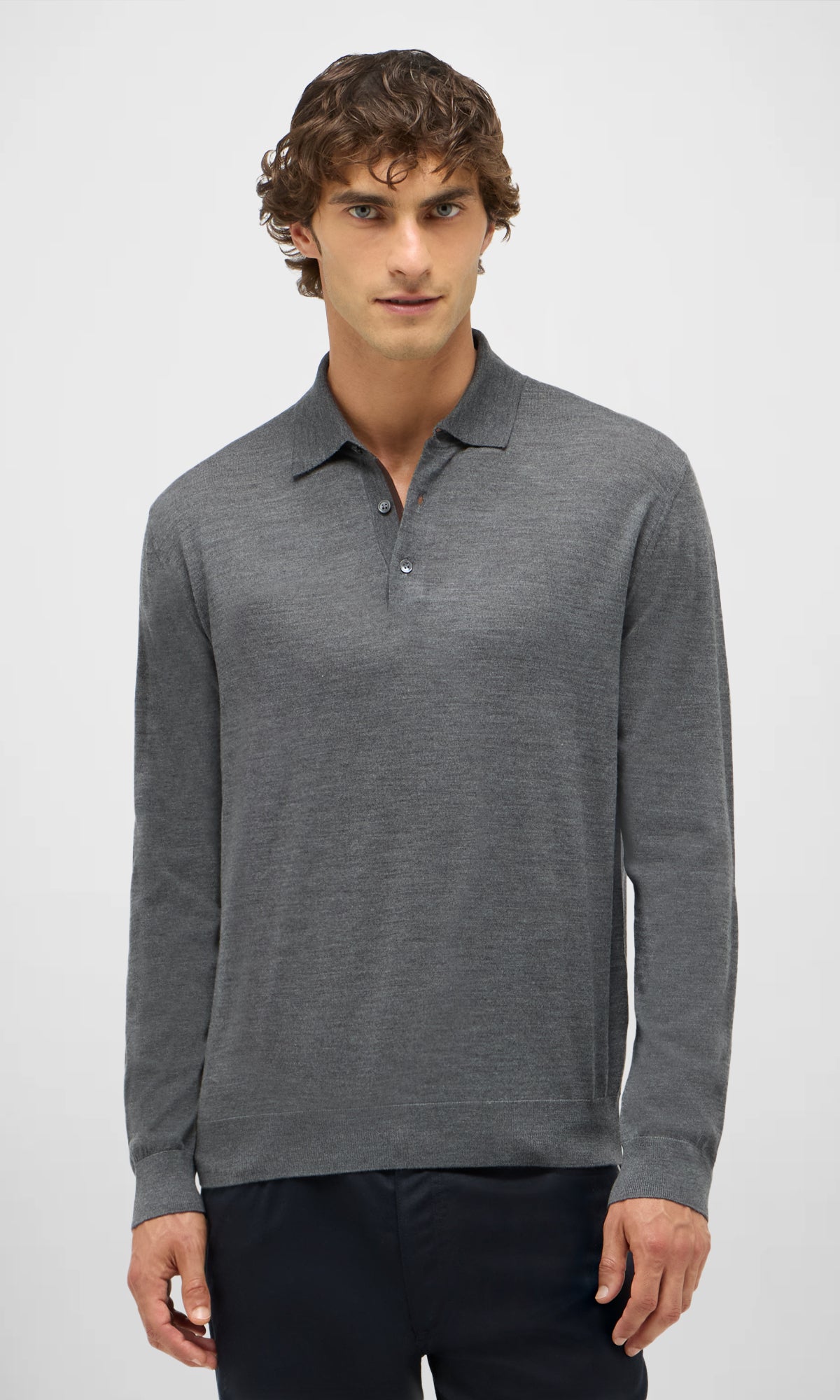 3-Button Polo Shirt in Pure Extra Fine Wool and Cashmere