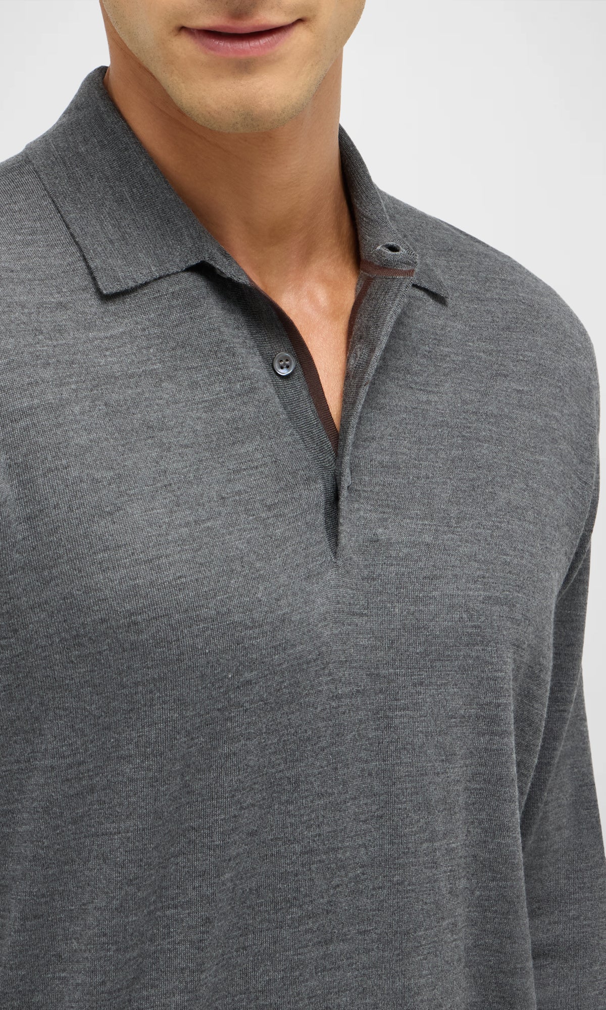 3-Button Polo Shirt in Pure Extra Fine Wool and Cashmere