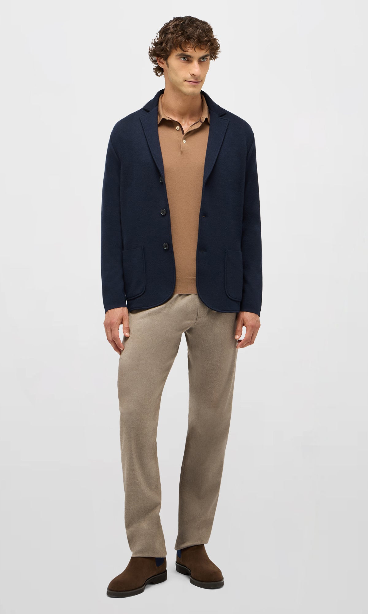 3-Button Polo Shirt in Pure Extra Fine Wool and Cashmere