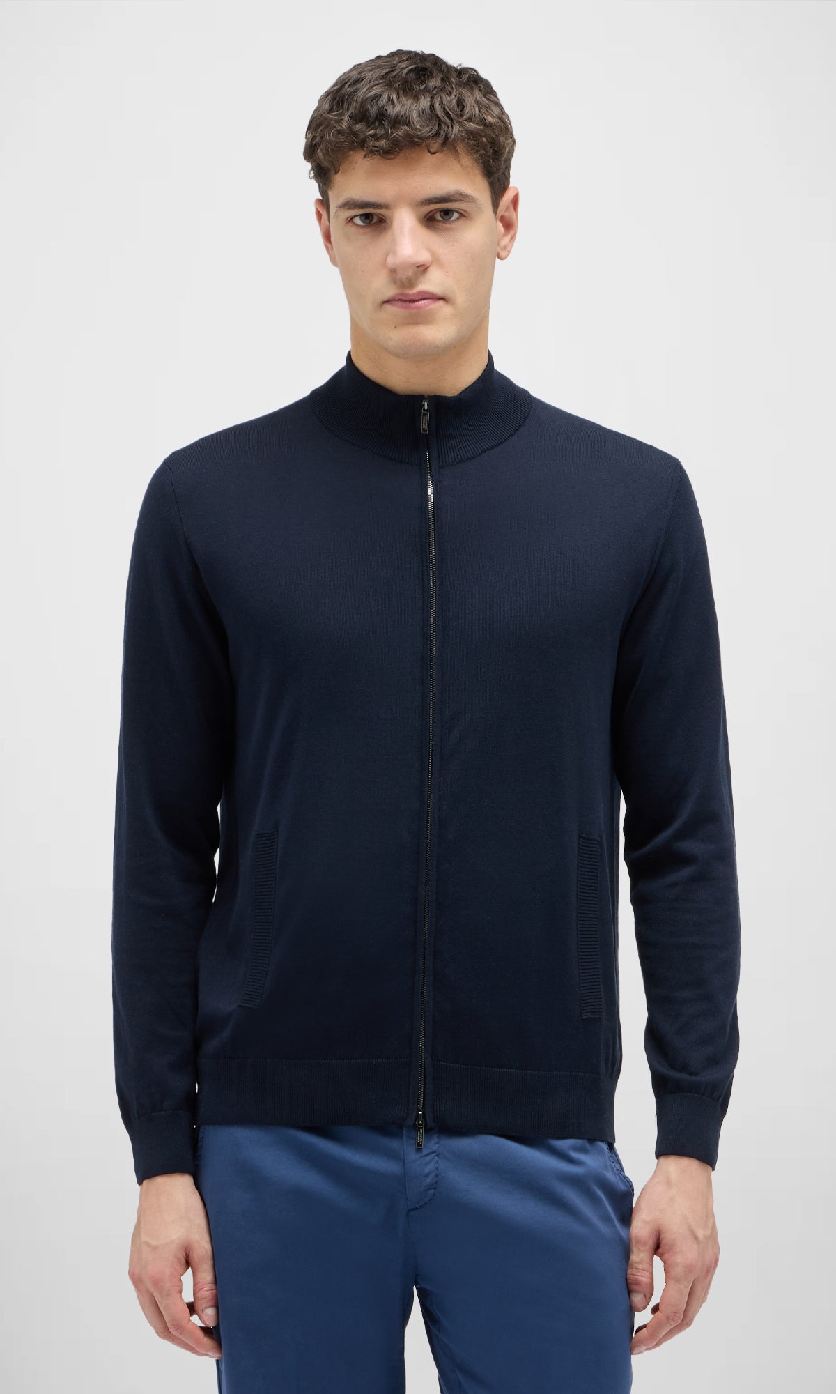 Maglia Full Zip In Cotone E Seta