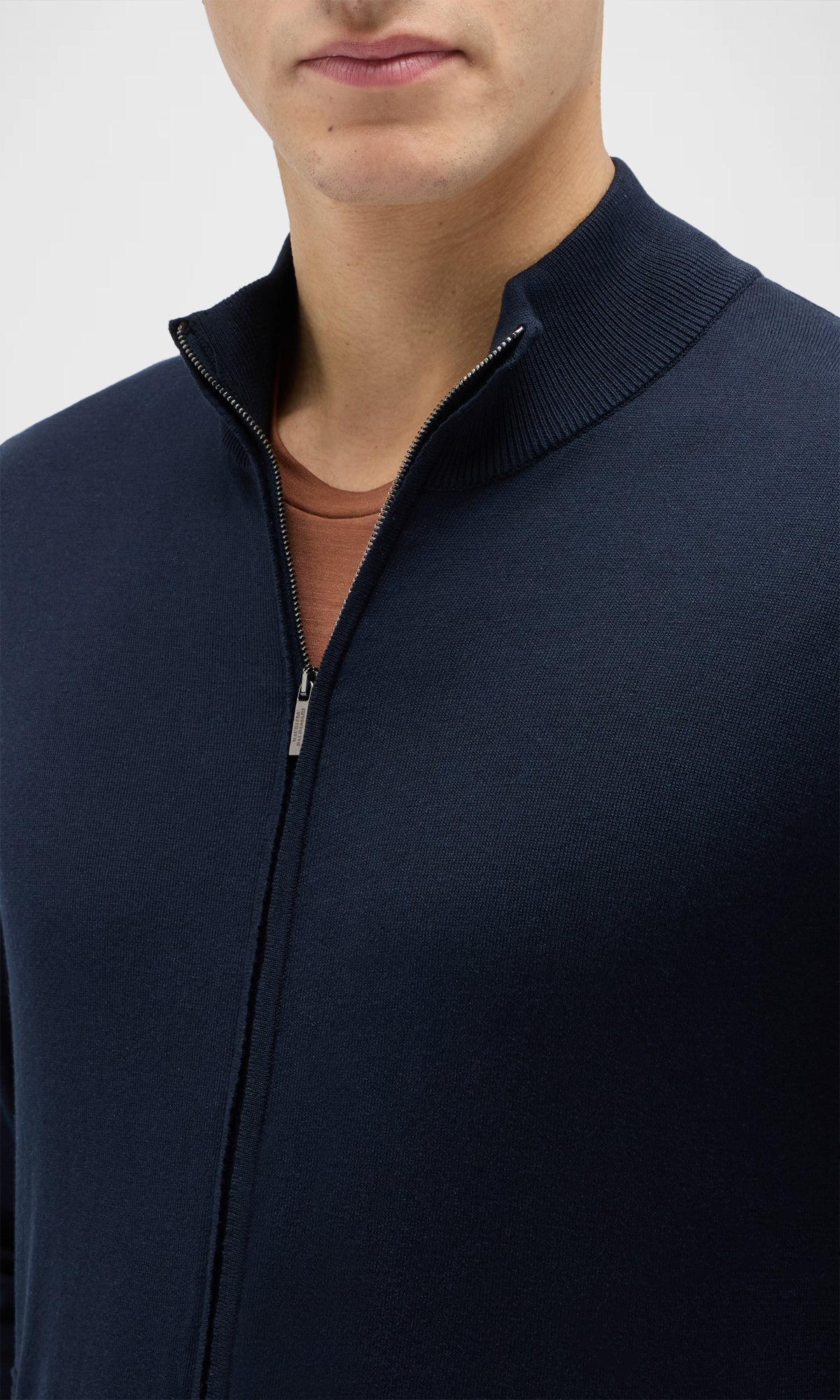 Maglia Full Zip In Cotone E Seta