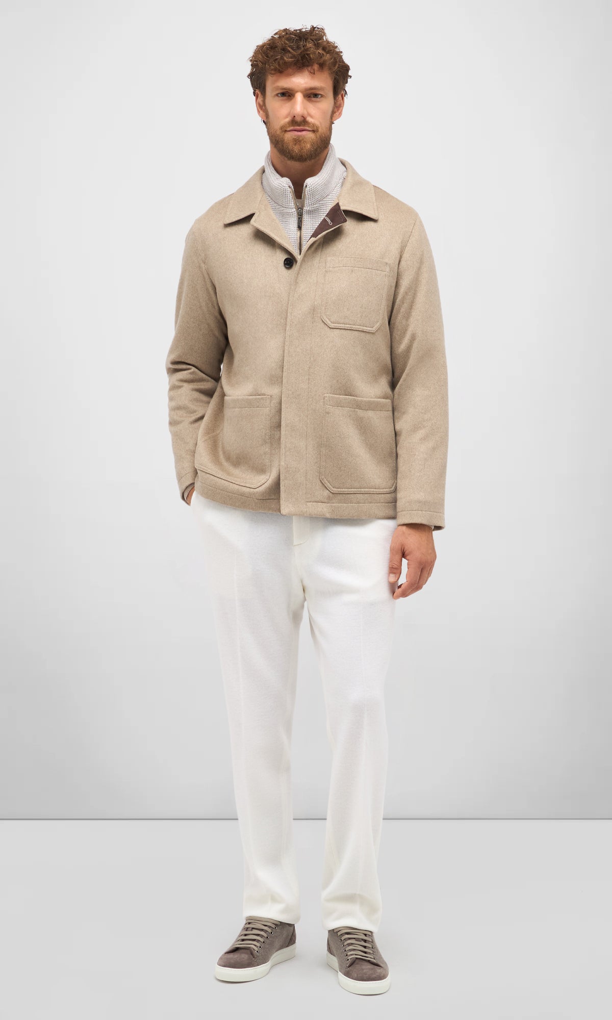 Chore Jacket In Cashmere With Detachable Bib In Iconic Brenta Stitch.