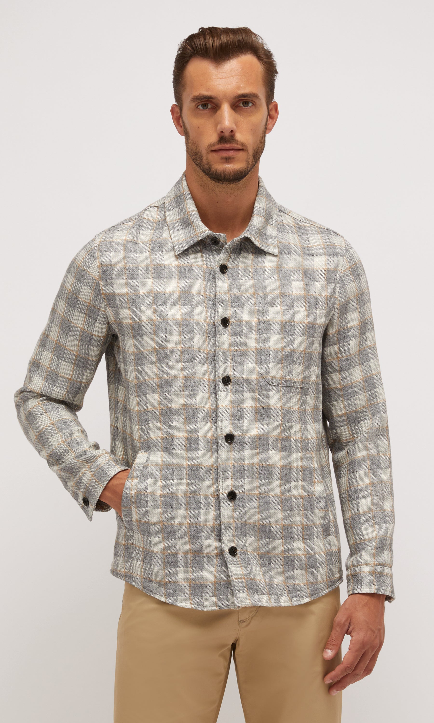 Overshirt Check In Seta, Lino E Cotone