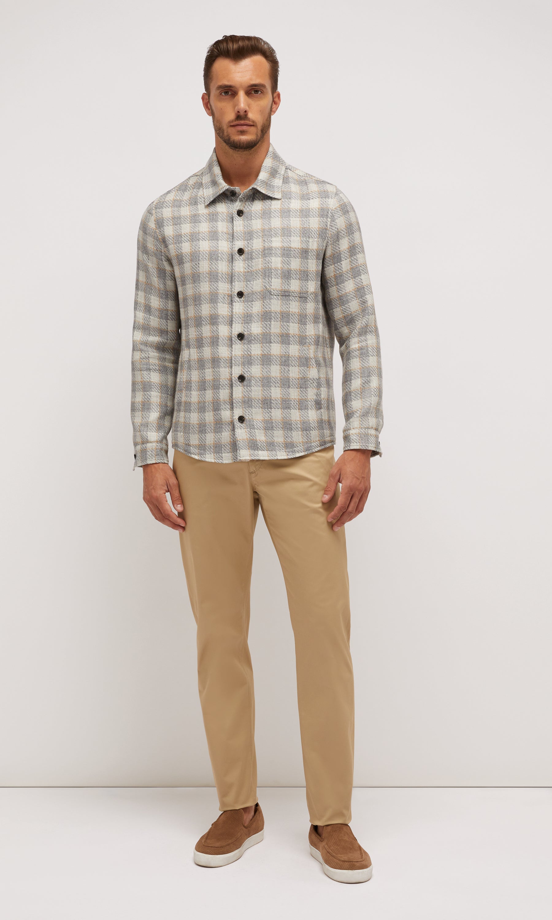 Overshirt Check In Seta, Lino E Cotone