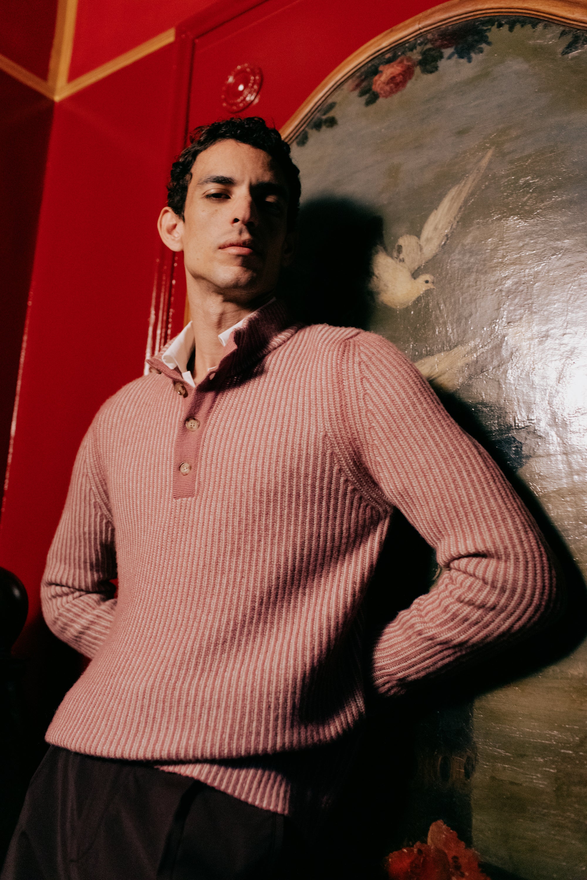 4-Button Mock Neck Sweater in Vanisé Stitch Cashmere and Wool