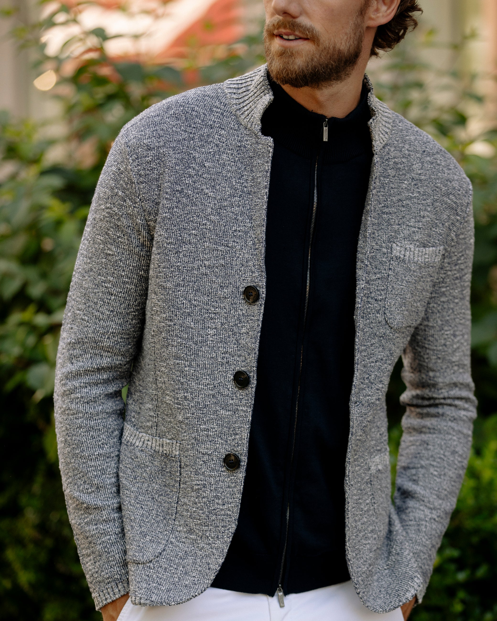 Full Zip Cotton And Silk Sweater