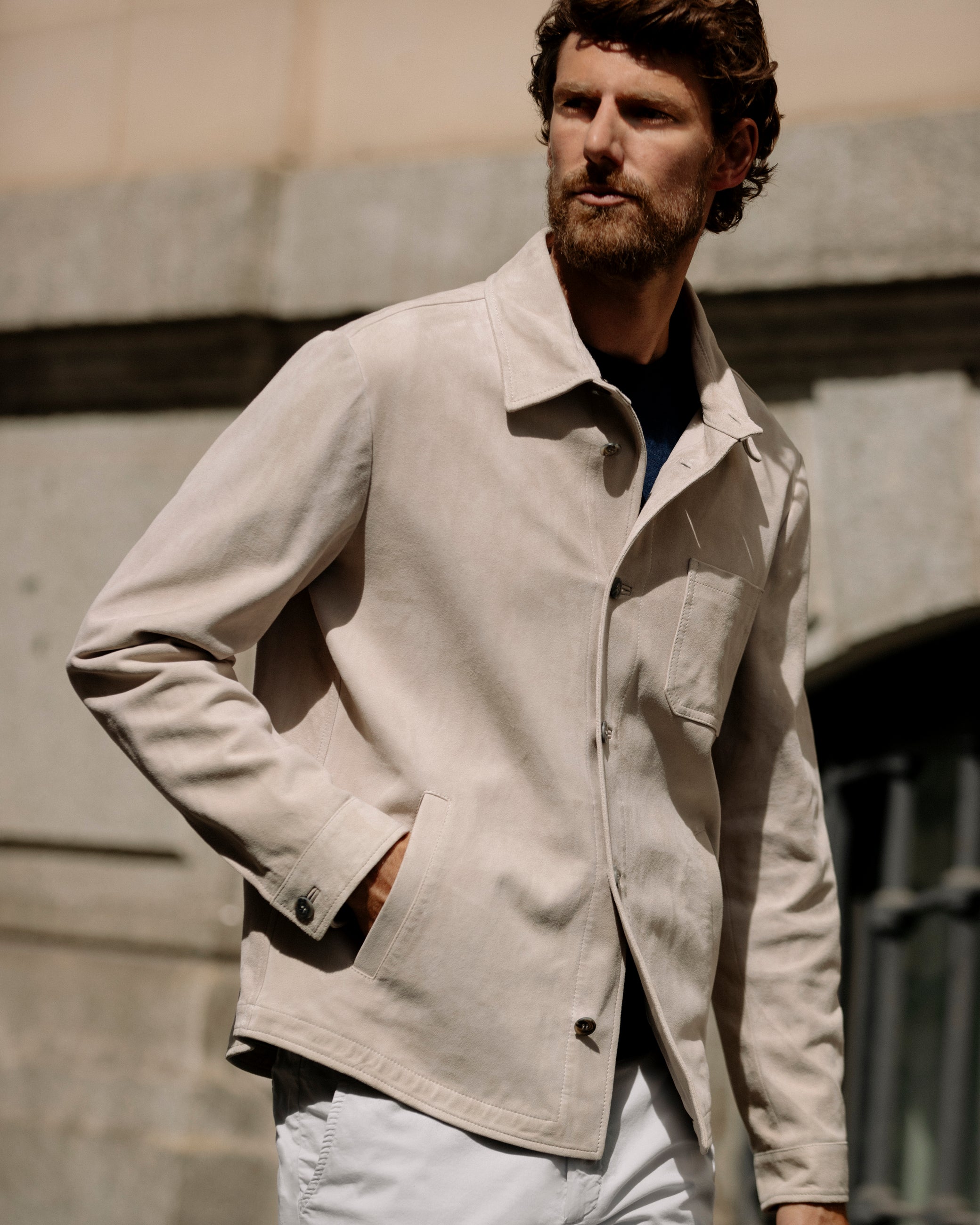 Overshirt In Pelle Scamosciata